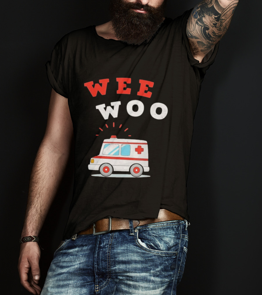 Wee Woo Cartoon Ambulance Emergency Vehicle Rescue Red And White T-Shirt