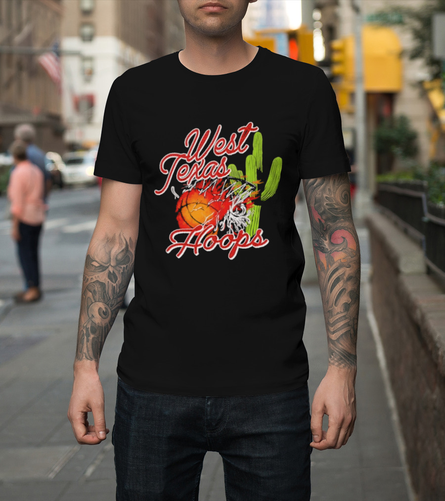 West Texas Hoops Flaming Basketball Desert Cactus Texas T-Shirt