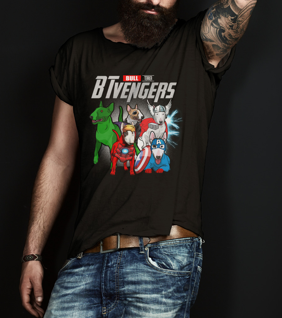 Bull Terrier BTvengers Superhero Dogs Ensemble T-Shirt
