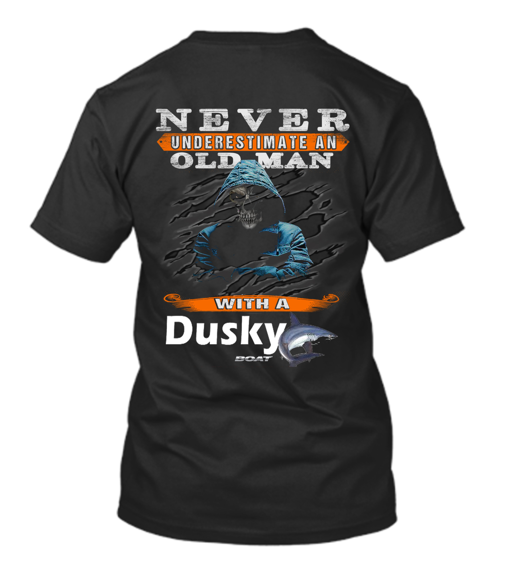 NEVER UNDERESTIMATE AN OLD MAN WITH A DUSKY BOAT SHARK SKULL T-Shirt