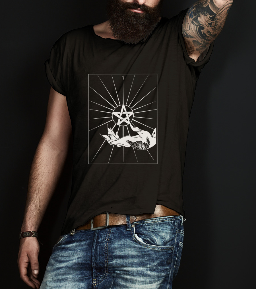 Ace Of Pentacles 1 Tarot Hand Symbol Vector Lines T-Shirt