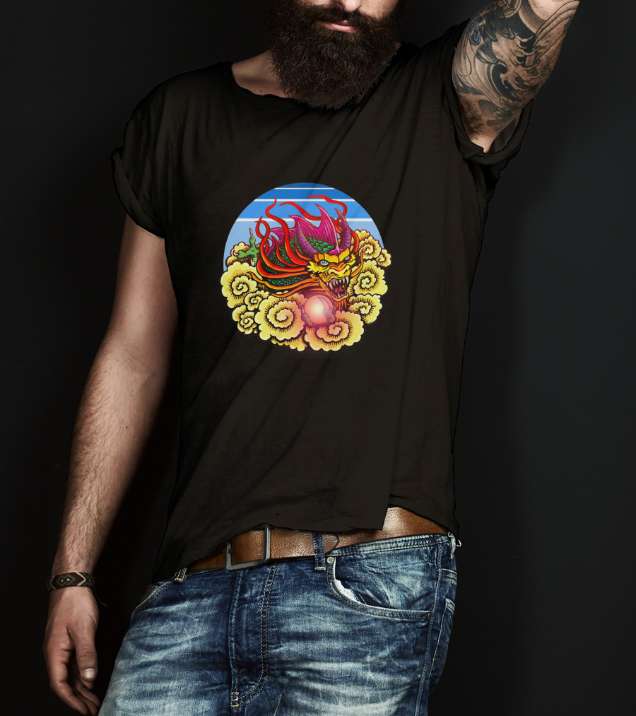 Air Dragon 1182381 Vibrant Celestial Beast Amidst Glowing Clouds And Sky T-Shirt