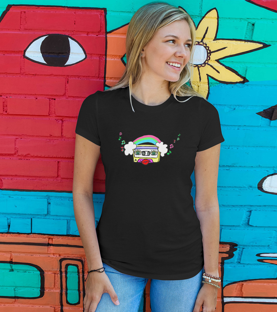 Amo La Musica 186373 Rainbow Cassette Tape With Music Notes And Lips T-Shirt