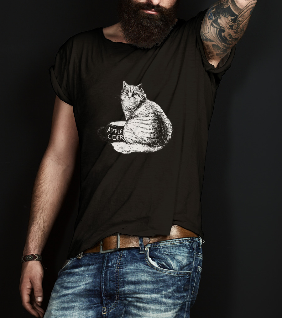 Apple Cider Cat Illustration Featuring Feline On Mug 1186326 T-Shirt