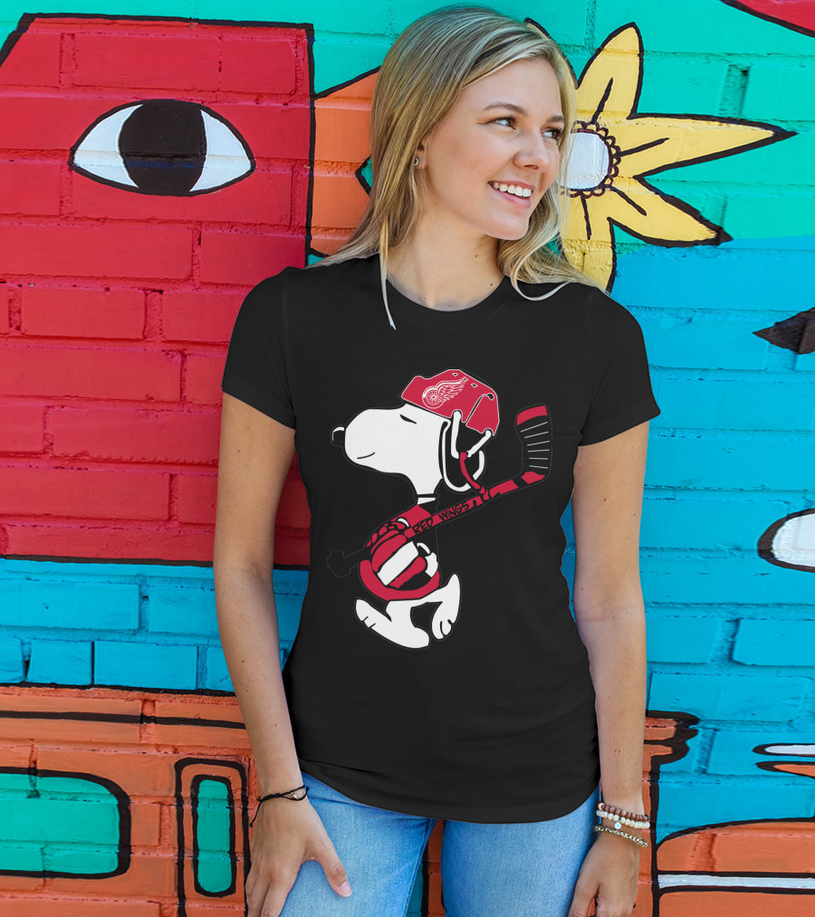 Detroit Red Wings Snoopy Hockey Helmet Hockey Stick T-Shirt
