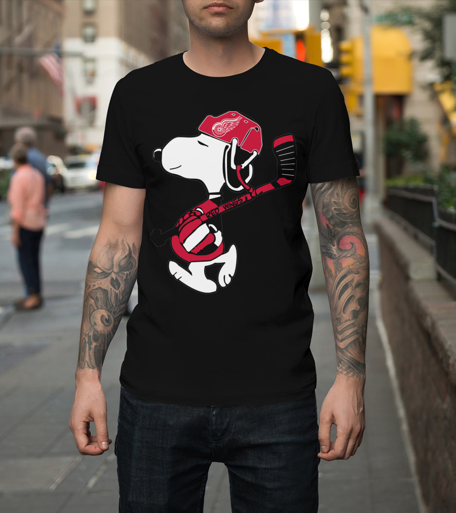 Detroit Red Wings Snoopy Hockey Helmet Hockey Stick T-Shirt