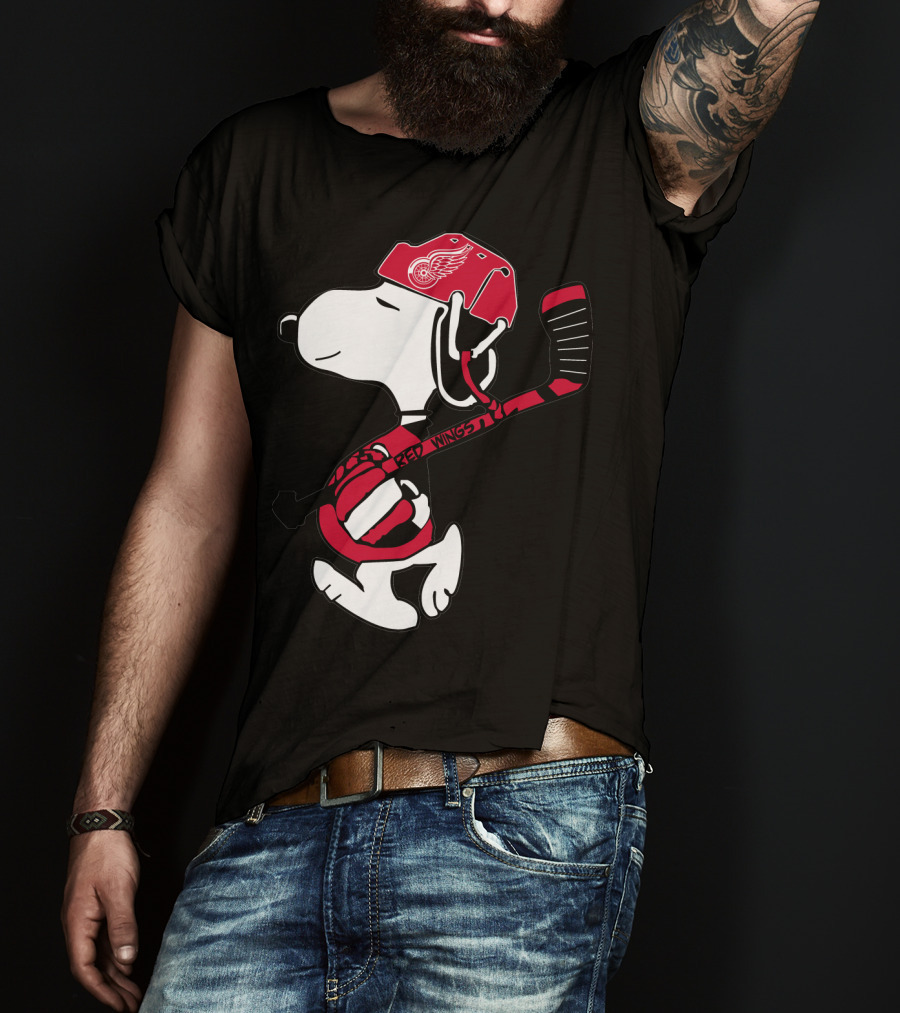 Detroit Red Wings Snoopy Hockey Helmet Hockey Stick T-Shirt