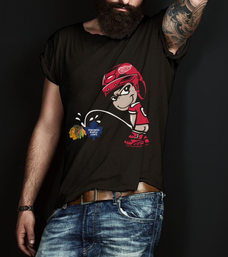 Detroit Red Wings Maple Leafs Blackhawks Hockey Rivalry Cartoon T-Shirt
