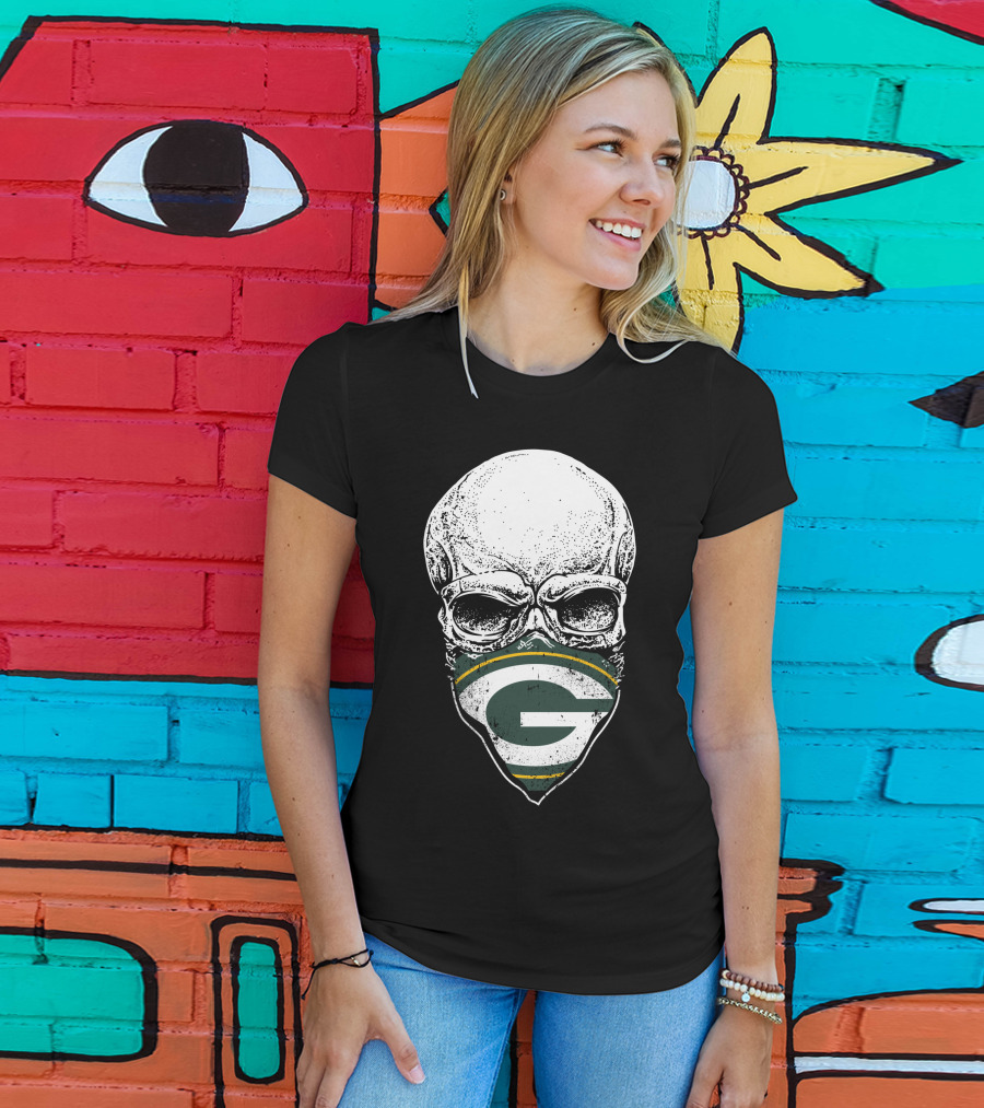 Skull With Green Bay Packers Logo Mask T-Shirt