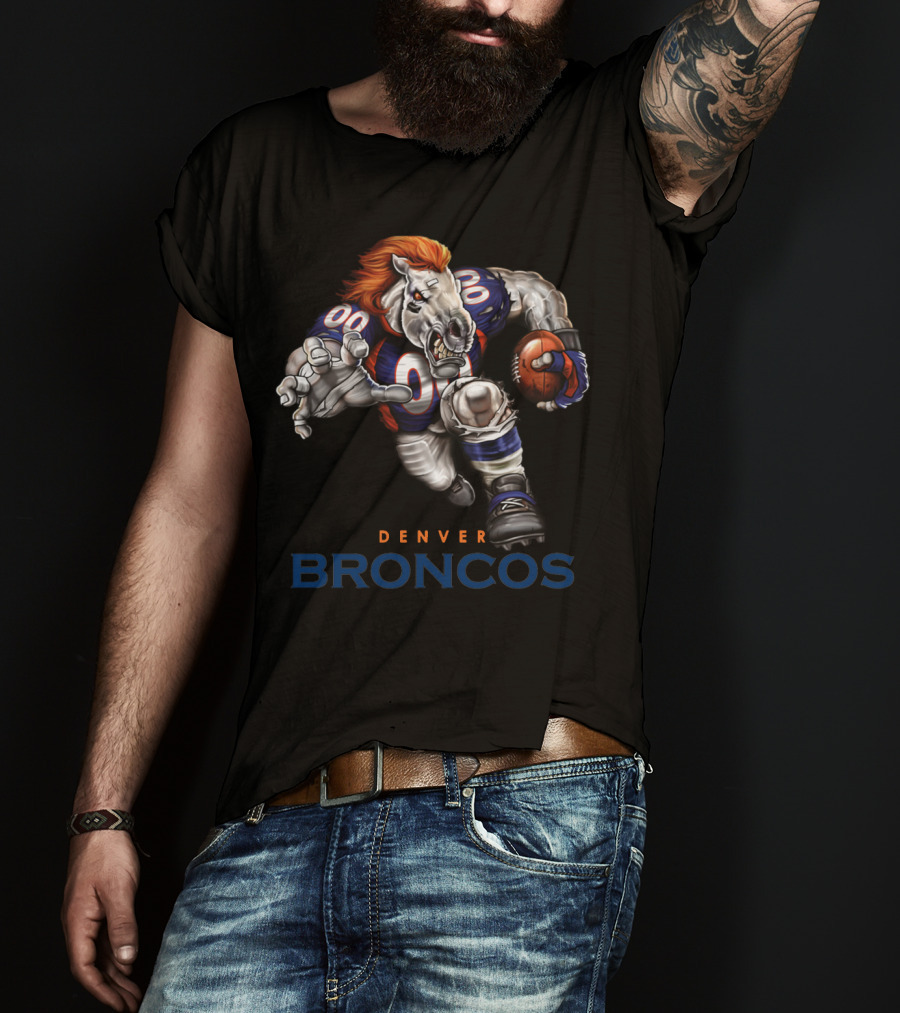 Denver Broncos Aggressive Mascot Football Action T-Shirt