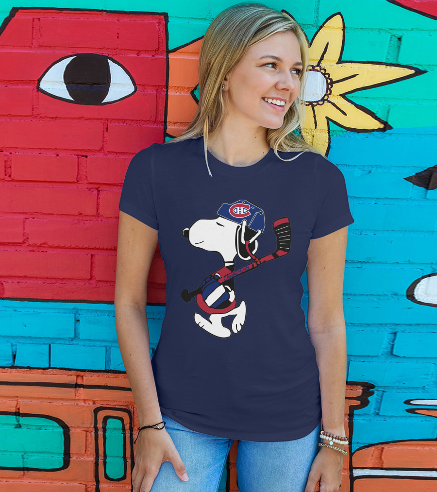 Snoopy Montreal Canadiens Hockey Helmet And Stick T-Shirt
