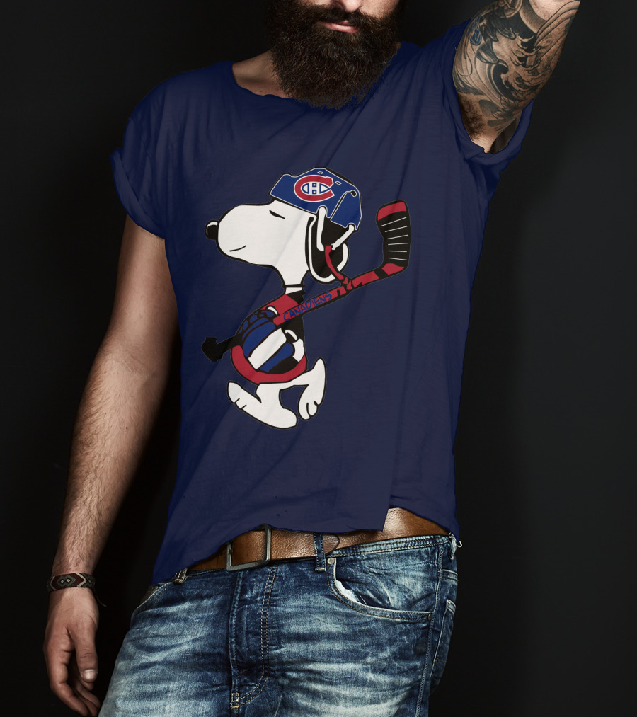 Snoopy Montreal Canadiens Hockey Helmet And Stick T-Shirt