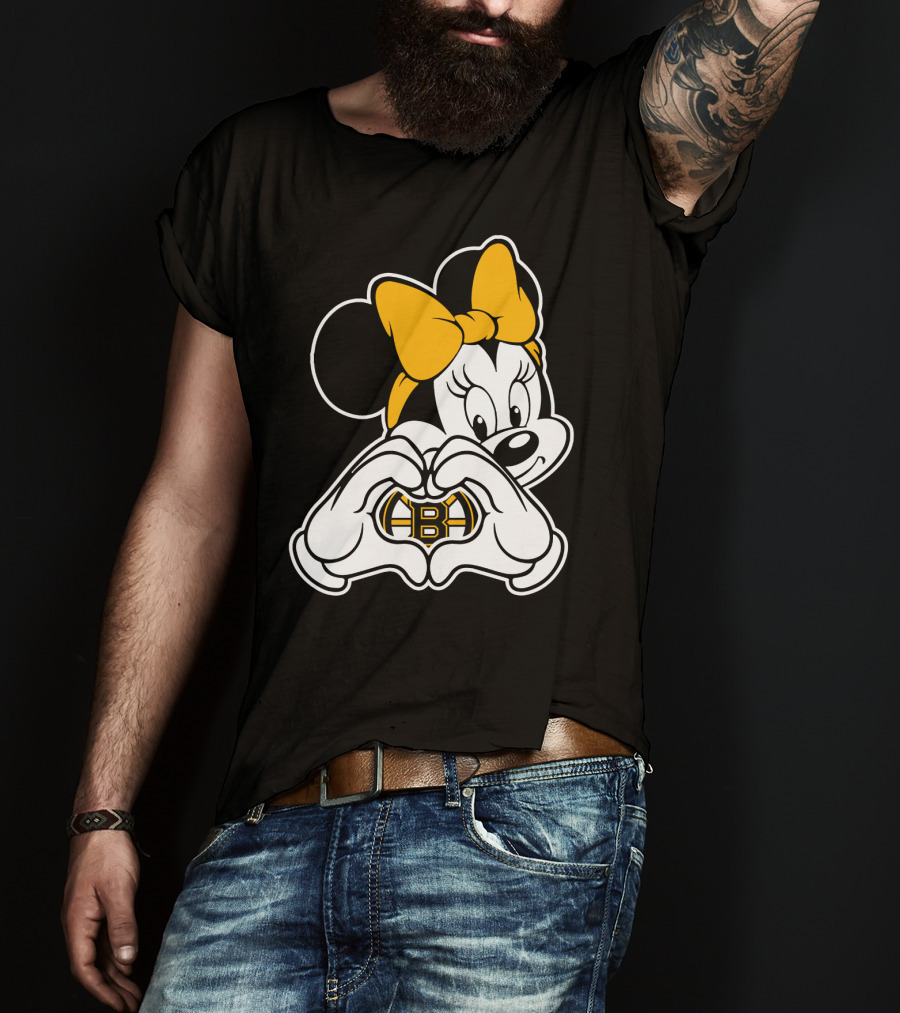 Boston Bruins Minnie Mouse Heart Hands T-Shirt