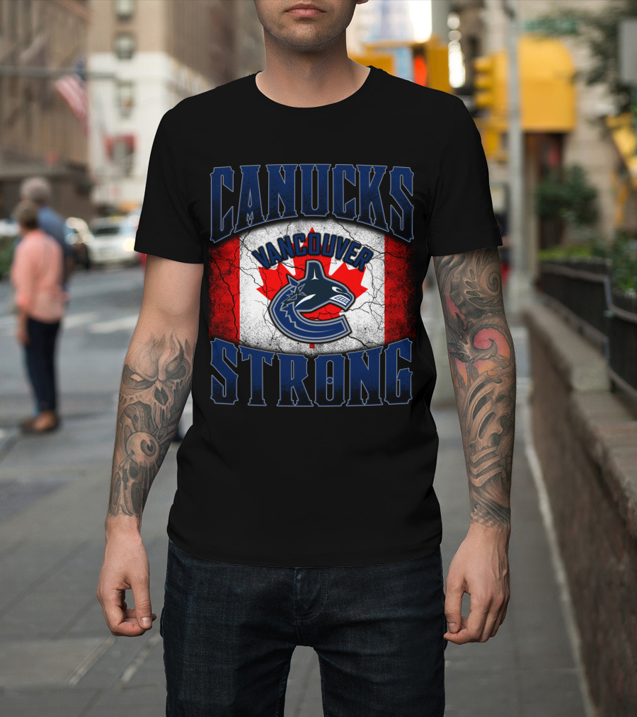 Vancouver Canucks Strong Canadian Flag Hockey T-Shirt
