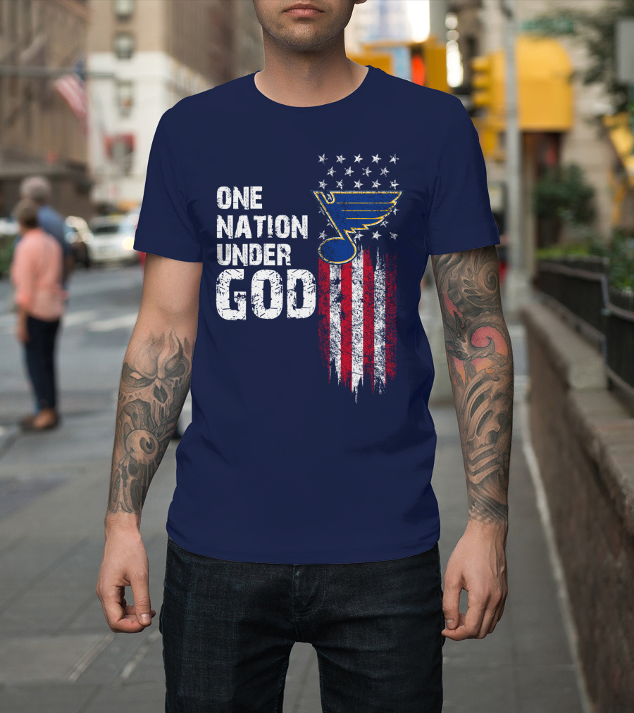 One Nation Under God St. Louis Blues American Flag Stars T-Shirt