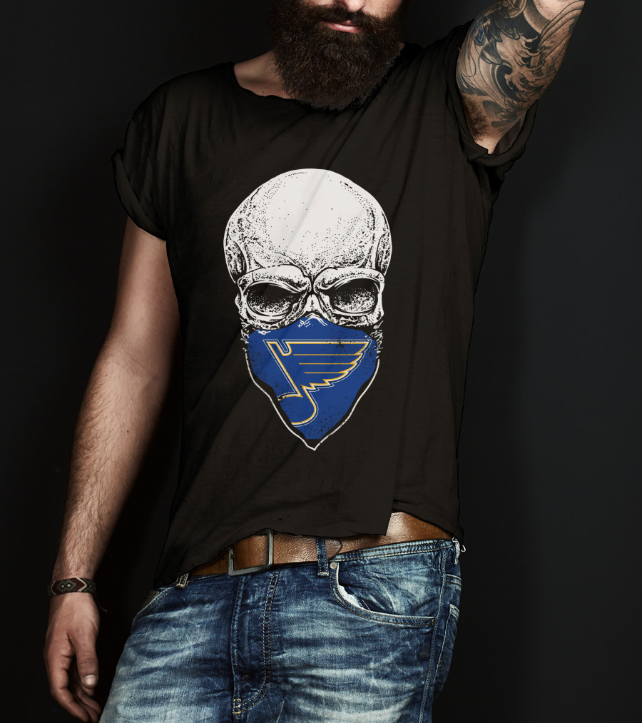 St. Louis Blues Skull Bandana With Iconic Winged Note T-Shirt