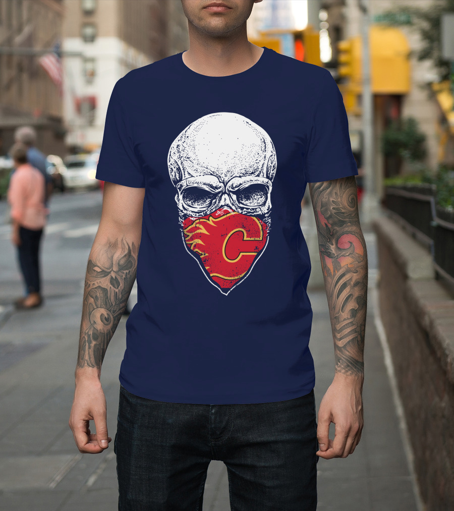 Calgary Flames Skull With Team Logo Bandana T-Shirt