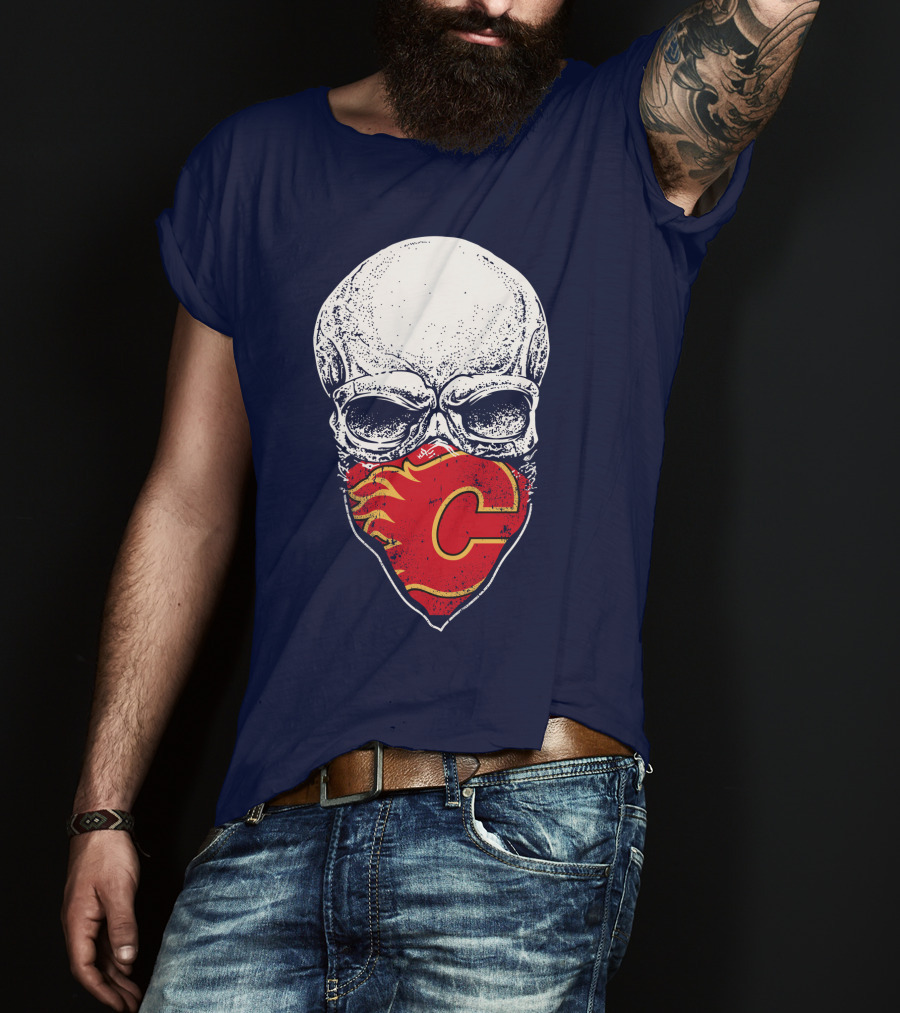 Calgary Flames Skull With Team Logo Bandana T-Shirt