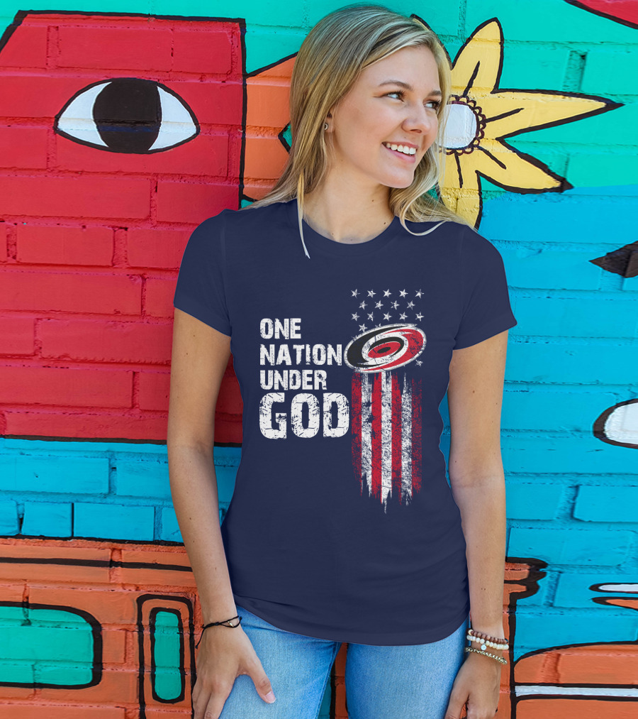 One Nation Under God Carolina Hurricanes Flag Stars T-Shirt