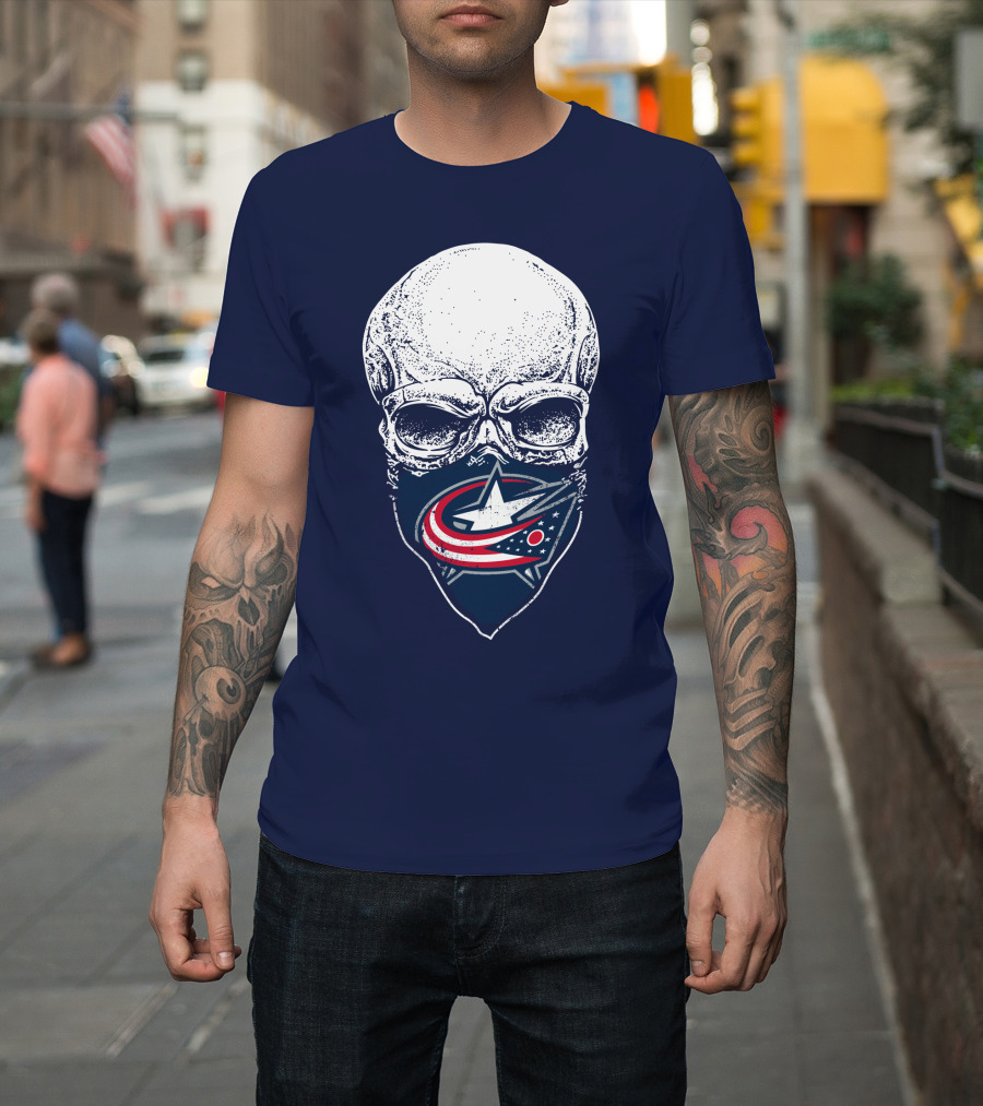 Columbus Blue Jackets Skull Bandana T-Shirt