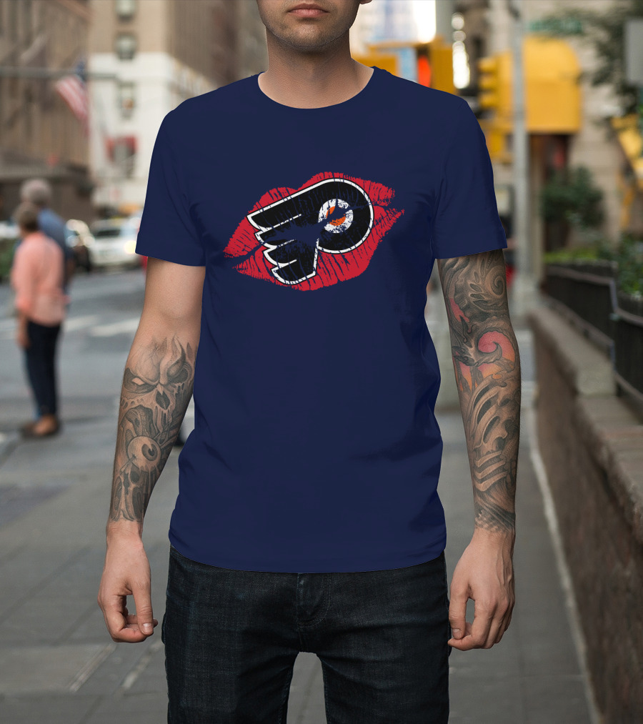 Philadelphia Flyers Logo With Red Lips T-Shirt