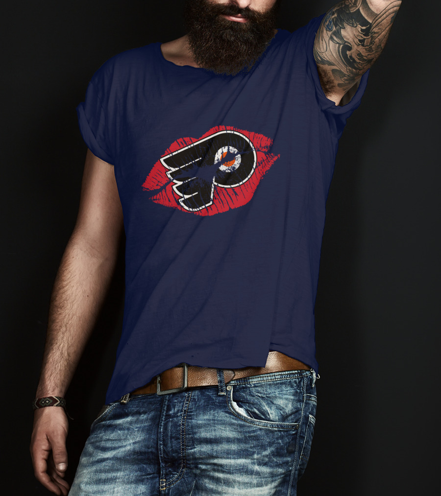 Philadelphia Flyers Logo With Red Lips T-Shirt