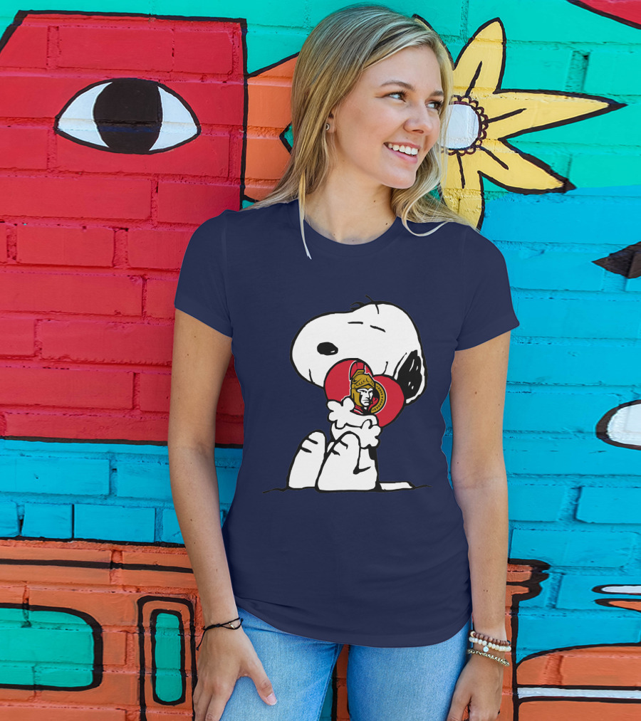 Ottawa Senators Hockey Heart And Snoopy Hug T-Shirt