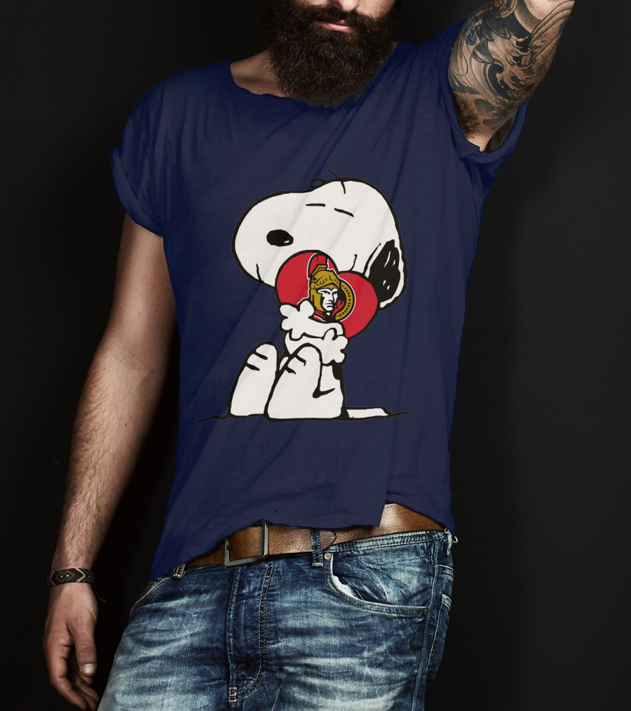 Ottawa Senators Hockey Heart And Snoopy Hug T-Shirt