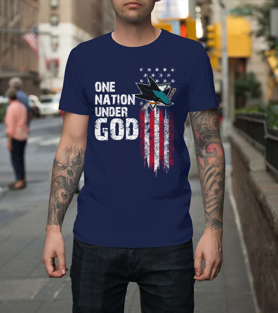 One Nation Under God San Jose Sharks American Flag Stars T-Shirt