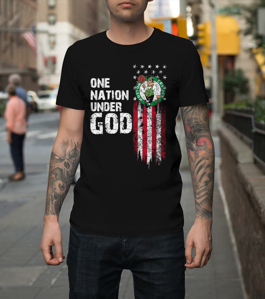 One Nation Under God Boston Celtics Stars Stripes Basketball T-Shirt