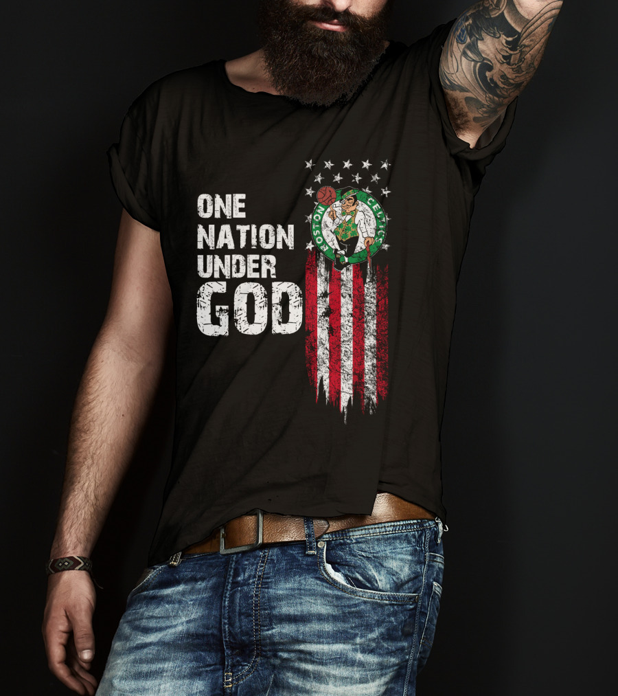 One Nation Under God Boston Celtics Stars Stripes Basketball T-Shirt