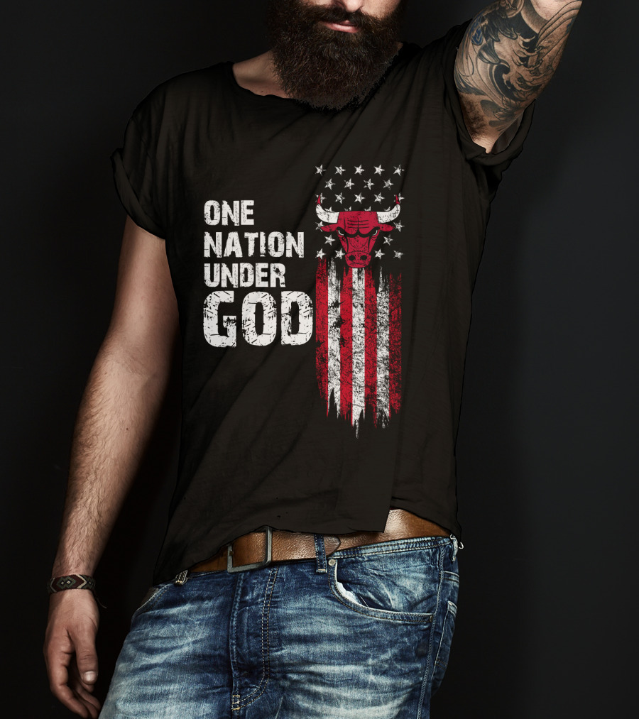 One Nation Under God Chicago Bulls American Flag Stars Stripes T-Shirt