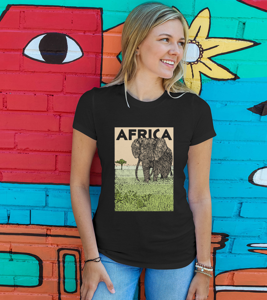 AFRICA African Elephant In Grassland With Tree T-Shirt
