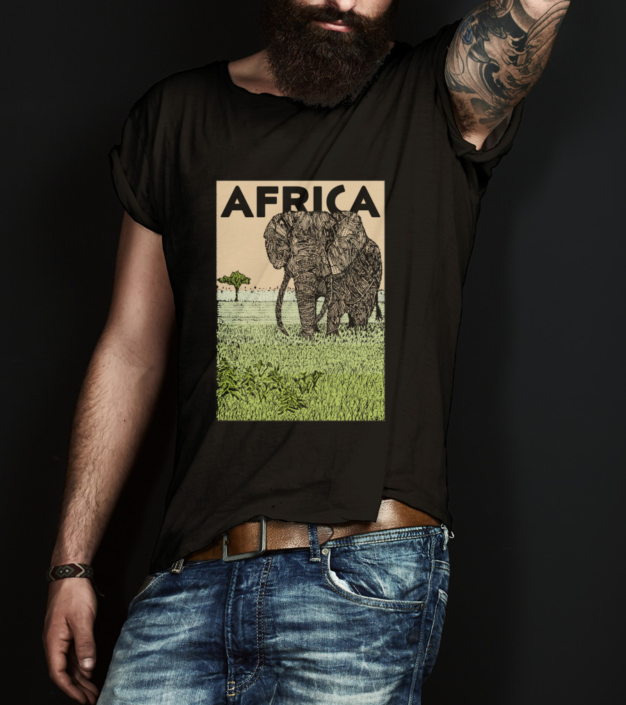 AFRICA African Elephant In Grassland With Tree T-Shirt