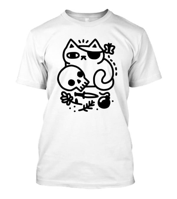 Badass Cat 1740238 Skull Knife Eyepatch Pirate Cat T-Shirt