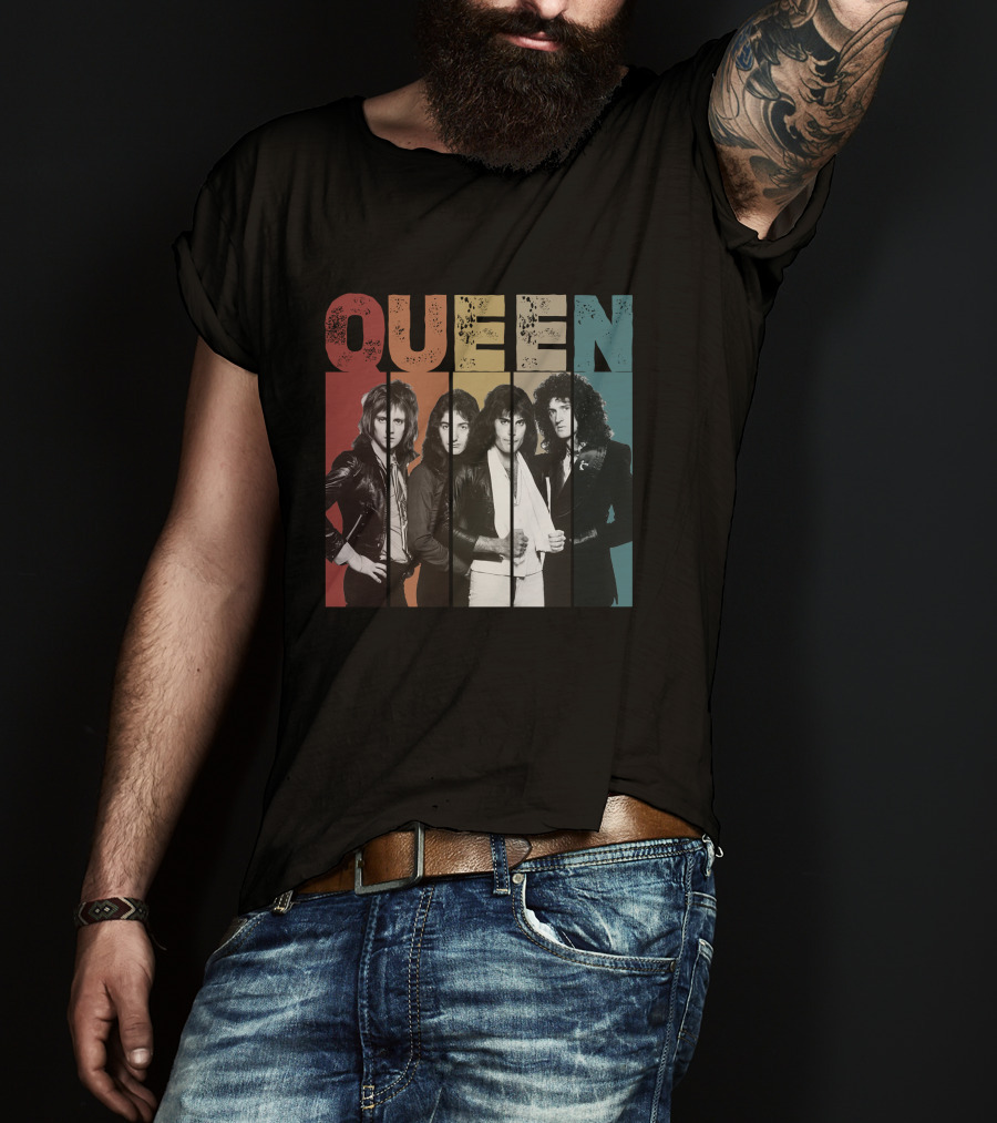 QUEEN Vintage Band Portrait Stripes T-Shirt