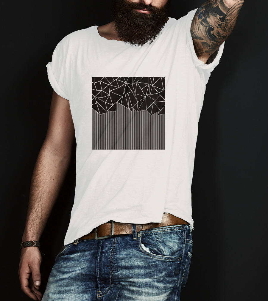 Ab Lines Down Black Geometric Abstract T-Shirt