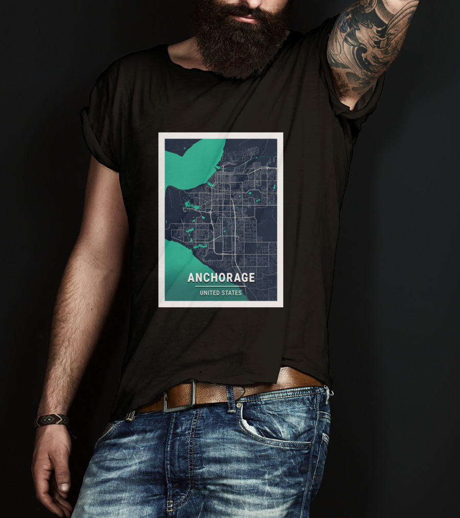 Anchorage United States Blue Dark City Map T-Shirt