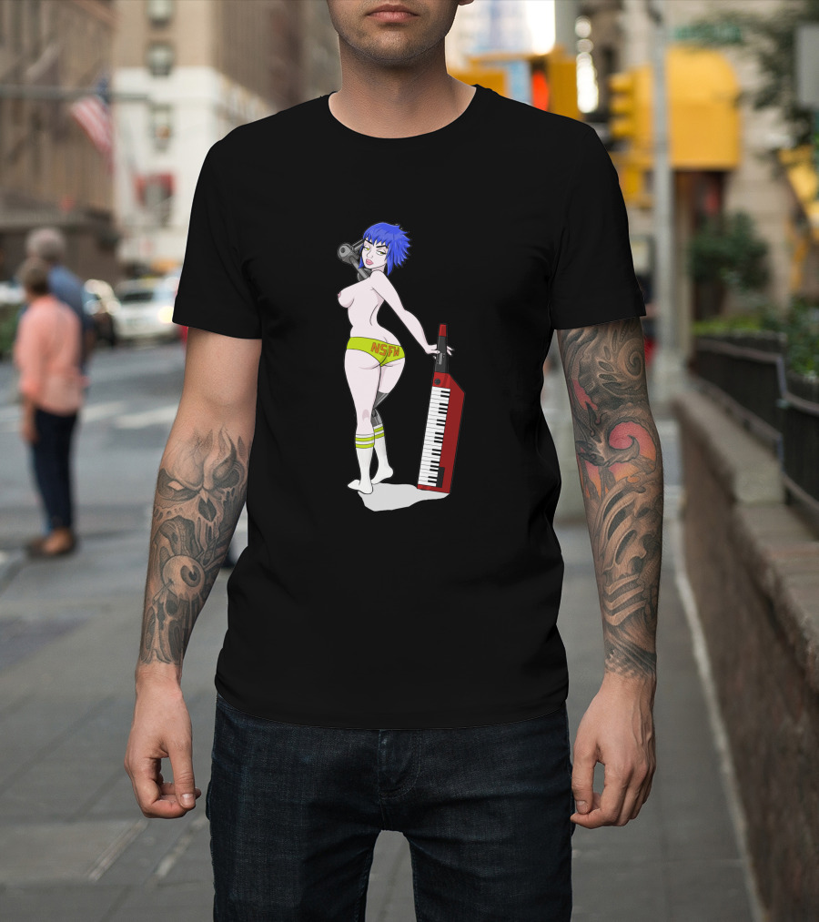 Anne Top Down 1384413 NSFW Keyboard Girl With Blue Hair And Yellow Shorts T-Shirt