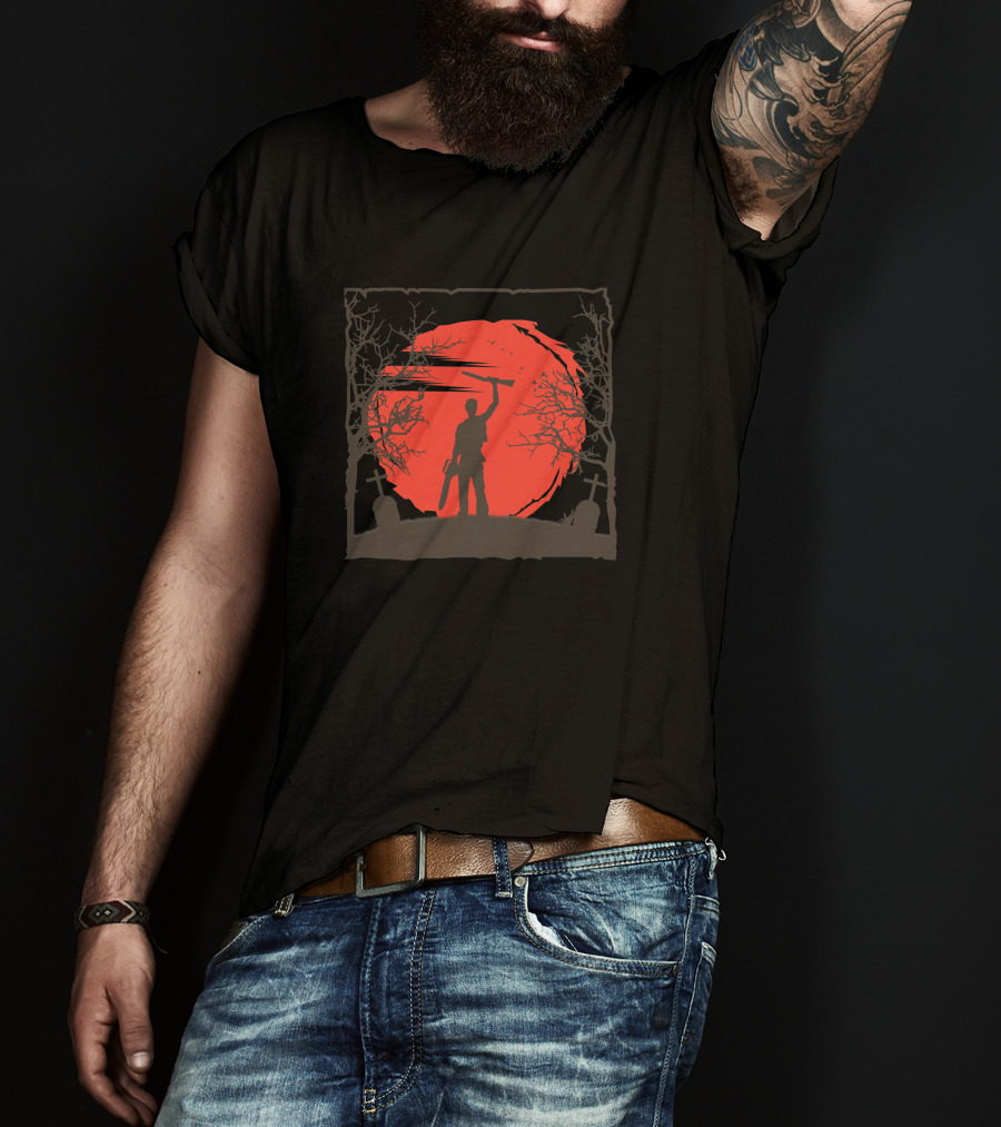 Ash Williams Chainsaw Graveyard Red Moon T-Shirt
