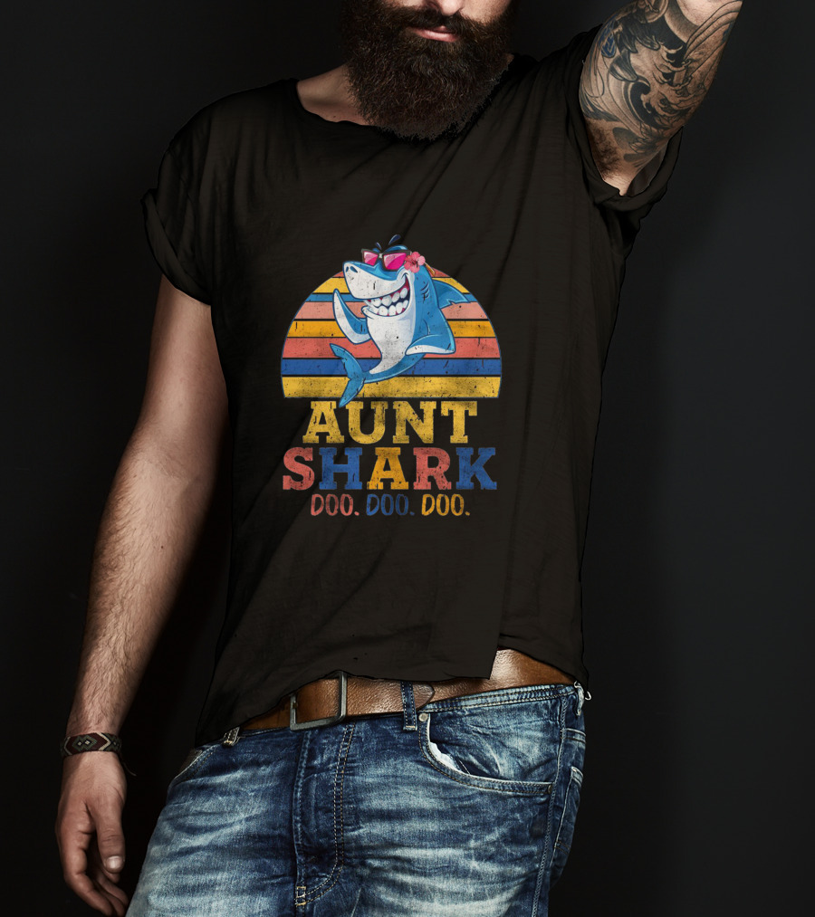 Aunt Shark Doo Doo Doo Retro Sunglasses Beach T-Shirt