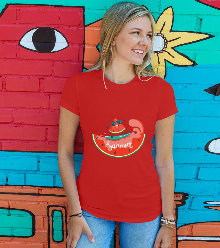 Summer Vacation Watermelon Surfing Trip Fun T-Shirt