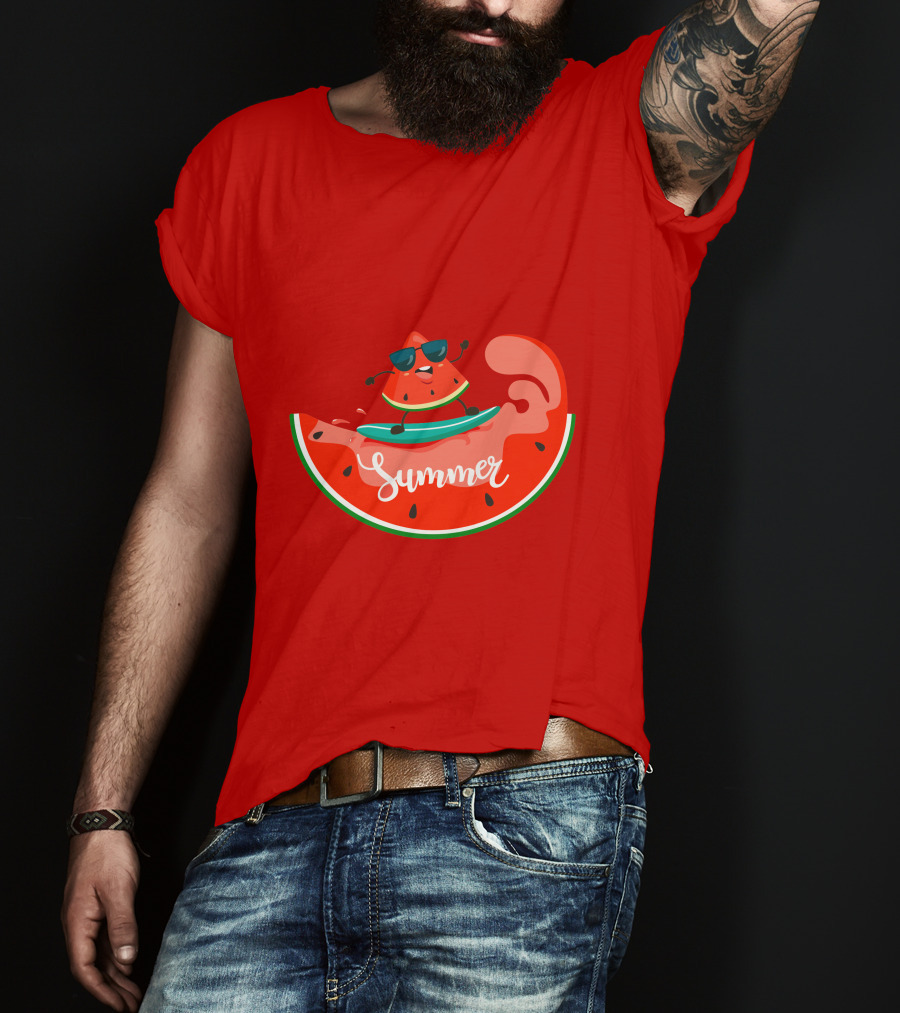 Summer Vacation Watermelon Surfing Trip Fun T-Shirt