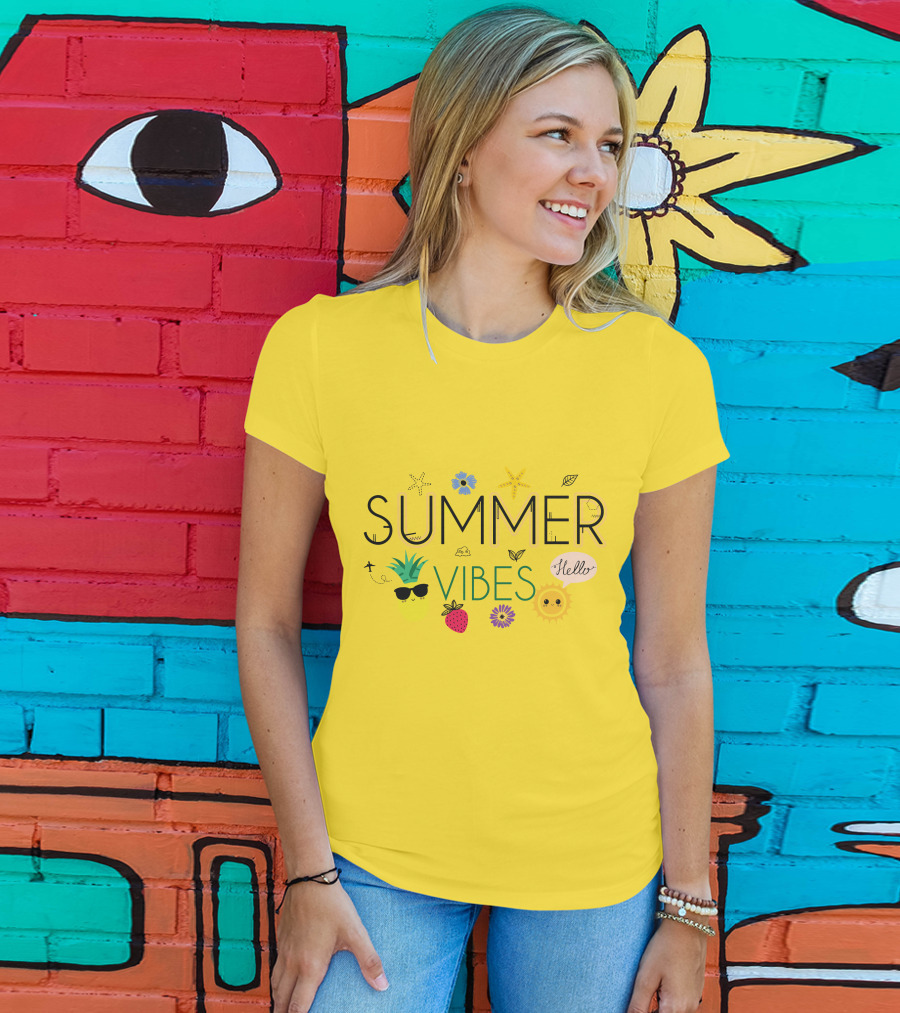 Summer Vibes Pineapple Strawberry Sun Hello Starfish Flower Leaf T-Shirt