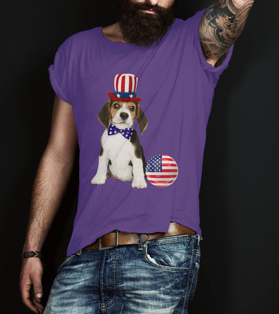 Patriotic Beagle With American Flag Hat And Bow Tie T-Shirt