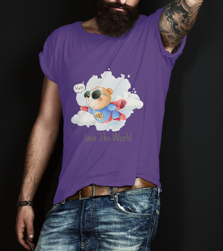 Hello Hero Bear Save The World T-Shirt
