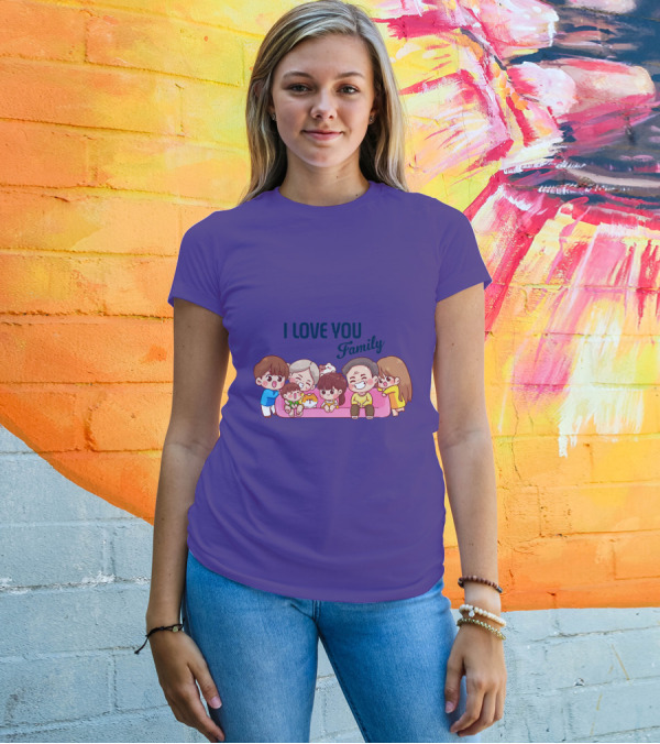 I Love You Family Cute Cartoon Characters Hugging亲爱的家庭 T-Shirt