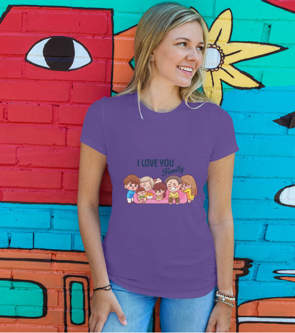 I Love You Family Cute Cartoon Characters Hugging亲爱的家庭 T-Shirt