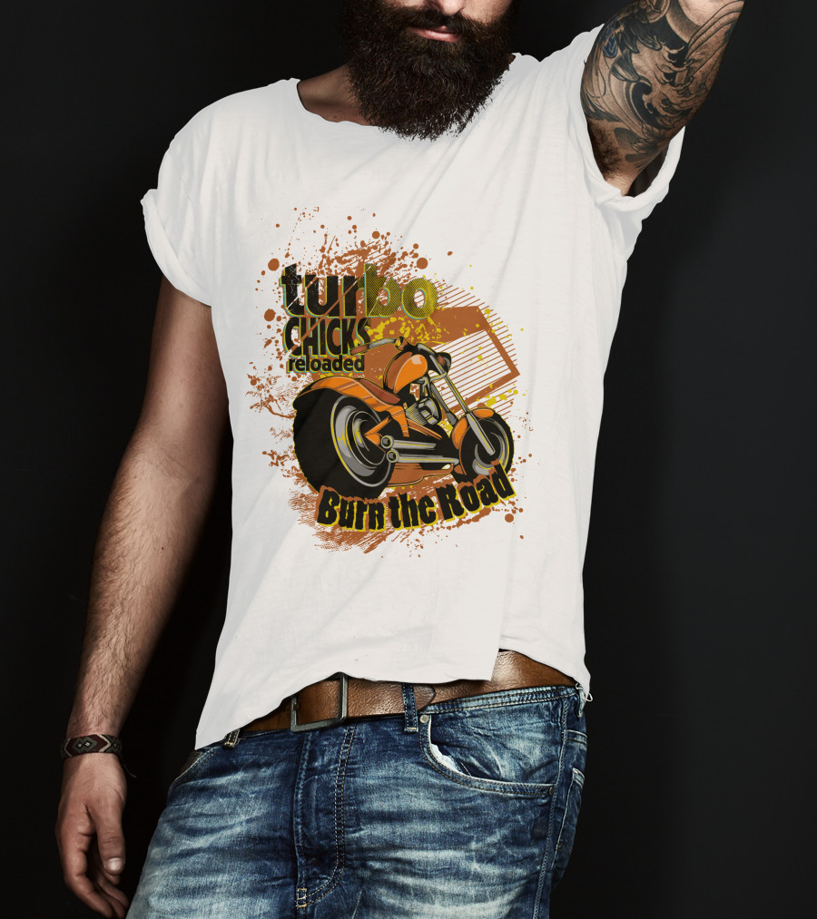 Turbo Chicks Reloaded Burn The Road Motorcycle Adventure T-Shirt