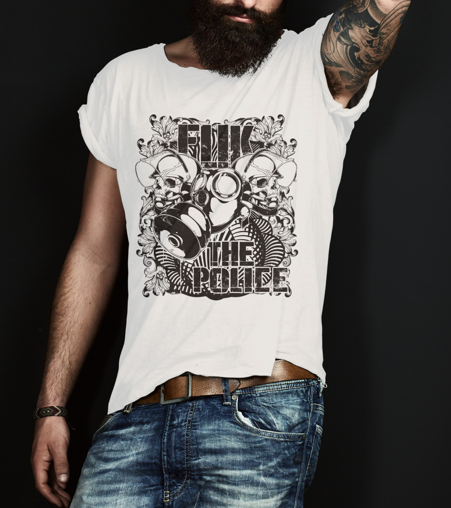 Fuk The Police Gas Mask Skull T-Shirt